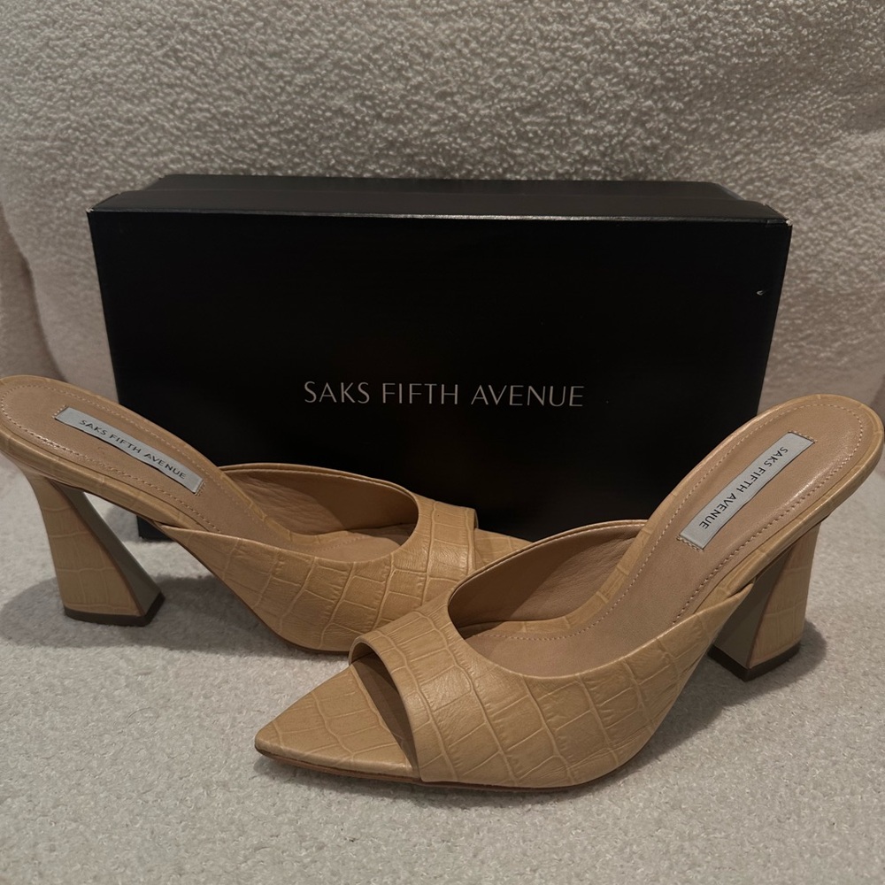 Saks Fifth Avenue Beige Croc-Embossed Heels